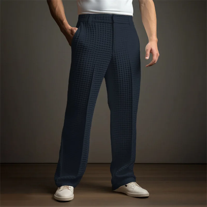 New 2026 Men's Elegant Waffle Suit Pants Solid Loose Straight Trousers Business Social Dress Pants Casual Vacation Pants for Men 19 Sc67475e1a5924eea8e8ad840ad021e469