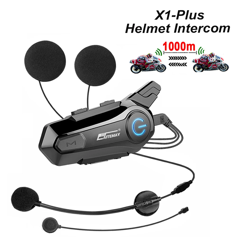 

X1 Plus Motorcycle Helmet Intercom Headset Bluetooth Waterproof Moter Interphone for 2 Riders 1000M Interphone Communicator