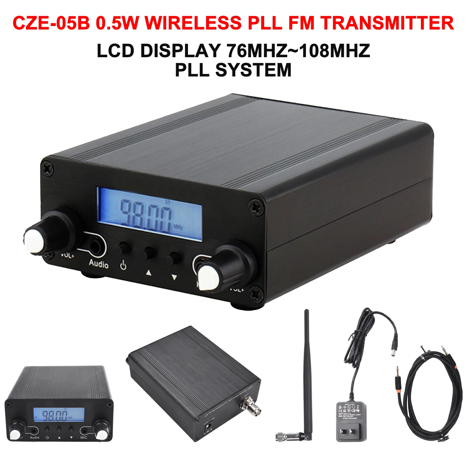 

0.5W 76MHz~108MHz CZE-05B FM Transmitter Stereo Broadcast Station For Drive-in Church Wireless Audio Factories Schools