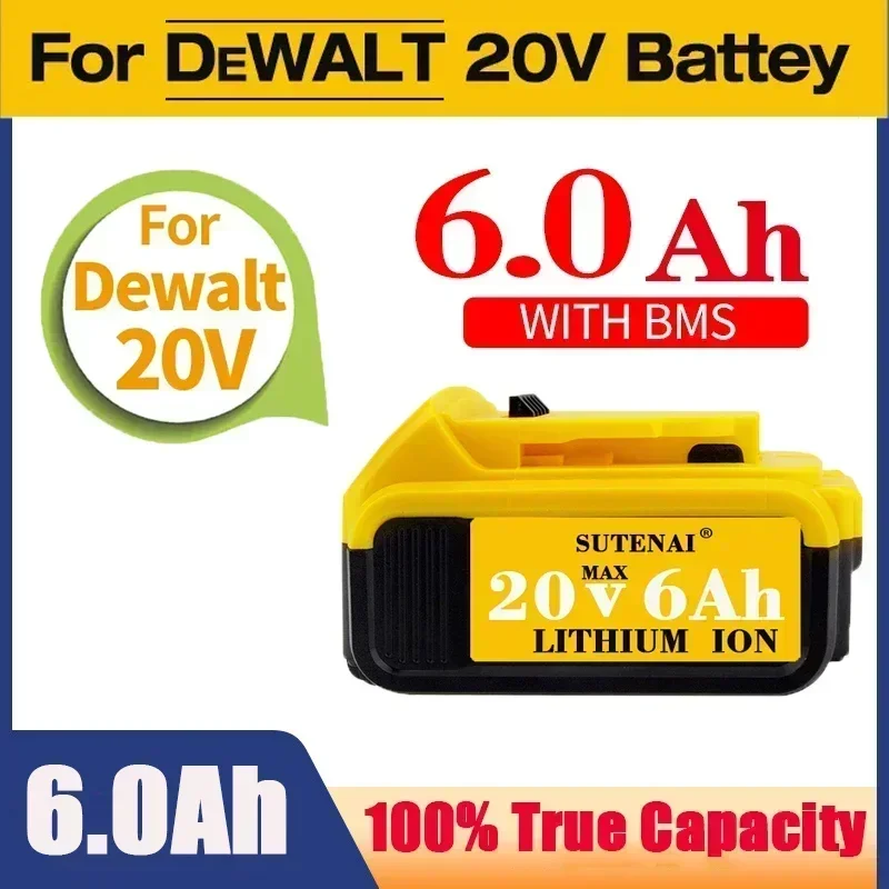 

2023 Upgrade DCB200 20V 6000mAh Battery , charger For Dewalt 18V DCB184 DCB200 DCB182 DCB180 DCB181 DCB182 DCB201 Tools Battery