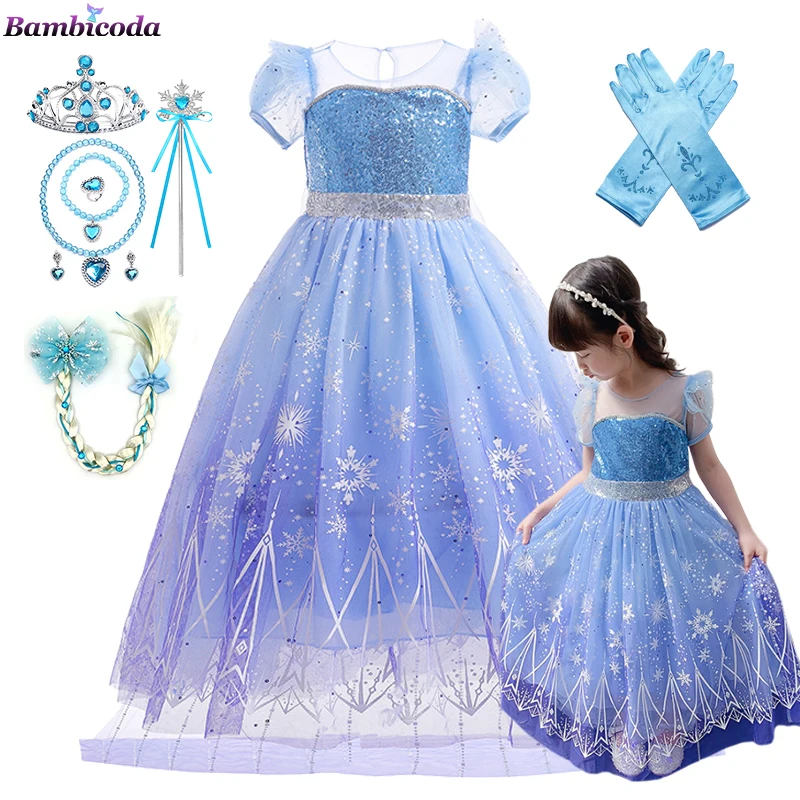 

Костюм Эльзы, платье принцессы для девочек, белое Сетчатое бальное платье с блестками, Карнавальная одежда, детское платье для косплея Снежной королевы, детские платья