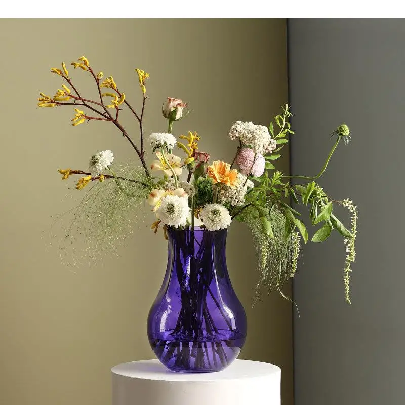 

Purple Transparent Glass Vase Desk Decoration Floral Vases Hydroponics Flower Pots Decorative Flower Arrangement Modern Decor