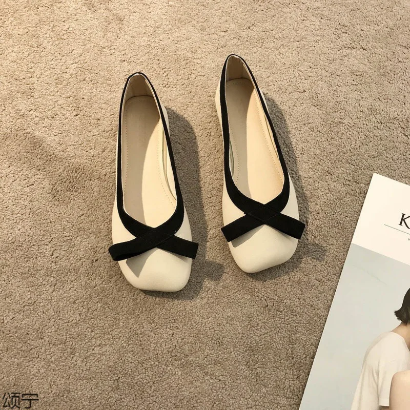 

Shoes Woman Flats Elegant Bow-Knot Soft Low Heels Square Toe Modis Dress Comfortable Grandma Butterfly New 2024 Summer Butterfly