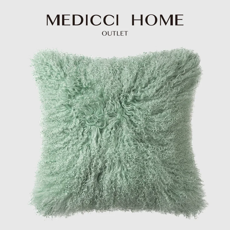 

Medicci Home 100% Real Mongolian Lamb Fur Curly Wool Cushion Cover INS Luxury Decorative Sheepskin Throw Pillowcase Teal 40x40cm