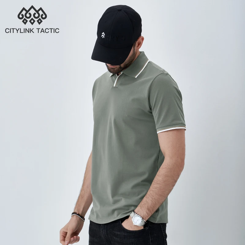 

Citylink 32S Island Pearl Cotton 2024 Summer New Casual Fashion Contrast Color Cuff Short Sleeve T-shirt For Men