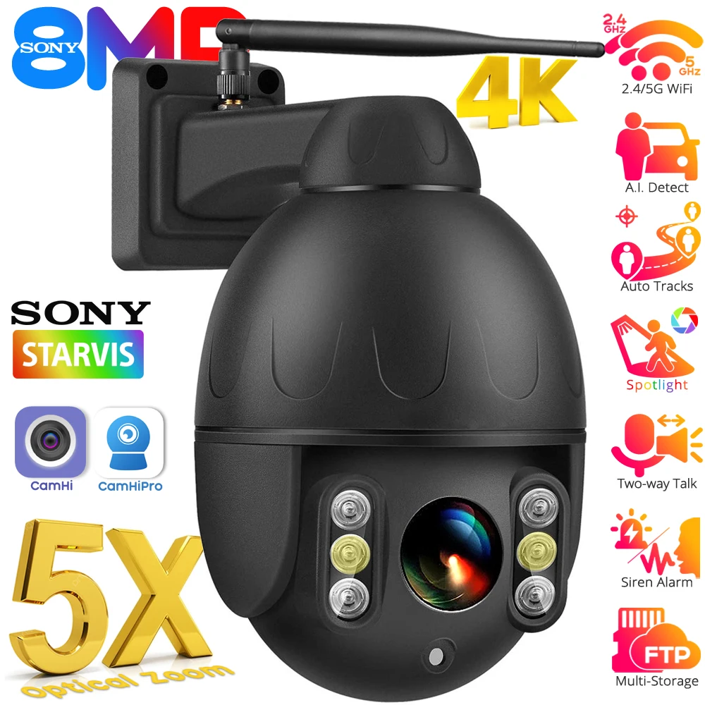 4K 8MP 5X Optical Zoom WiFi PTZ Network IP Camera Outdoor Sony Color Night Vision AI Detect Auto Tracking CCTV Security Cameras
4K 8MP 5X Optical Zoom WiFi PTZ Network IP Camera Outdoor Sony Color Night Vision AI Detect Auto Tracking CCTV Security Cameras