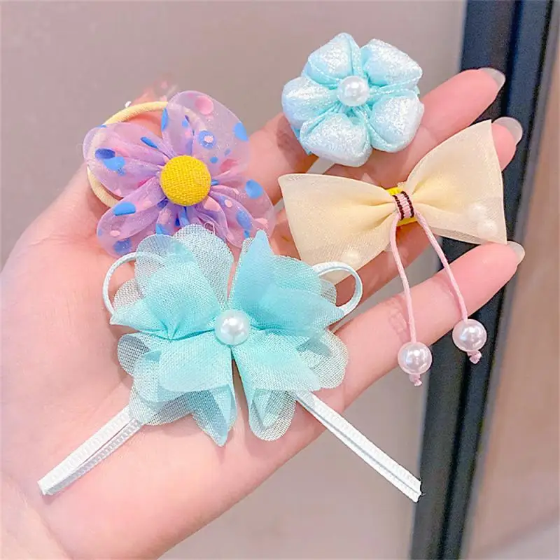 

Set New Baby Girl Cute Colors Flower Hair Bands Ponytail Holder Chilren Soft Scrunchies Rubber Bands Kid Hair Accessories