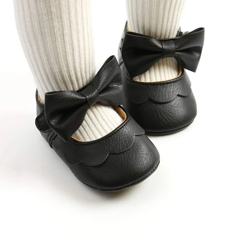 

2024 Baby Girls Mary Jane Flats with Bowknot Bow knot Non-Slip Toddler First Walkers Princess Dress Shoes