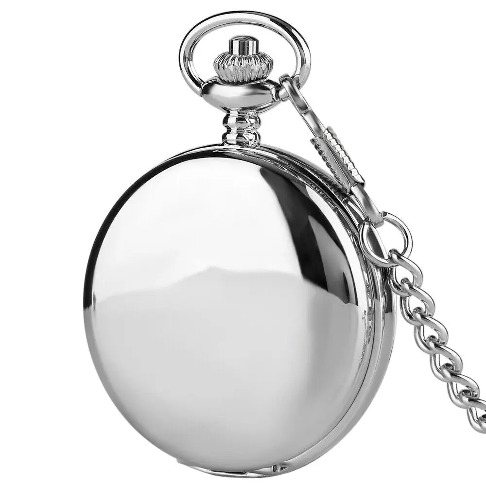 

Серебряные гладкие карманные часы с двойным скелетом охотника, циферблатом с римскими цифрами, механическими ручками и ветром, мужские часы в стиле стимпанк