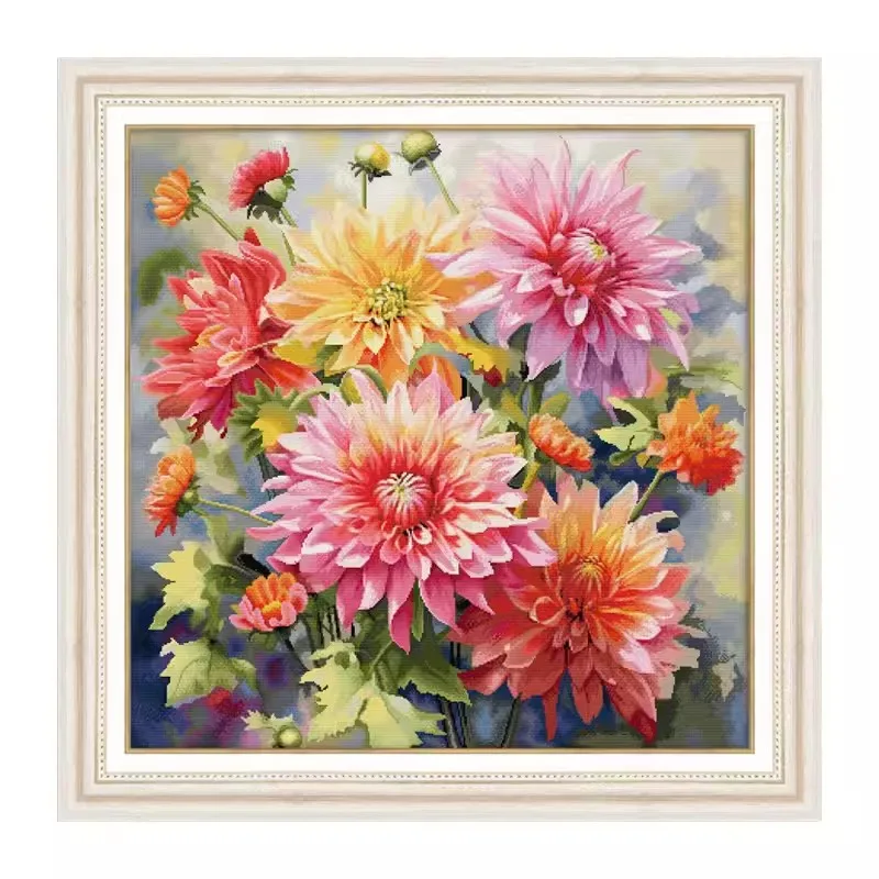 

Flower Cross Stitch Kits Stamped 11CT 14CT 16CT Needlework DIY Patterns Handmade Embroidery Set 90 Colors