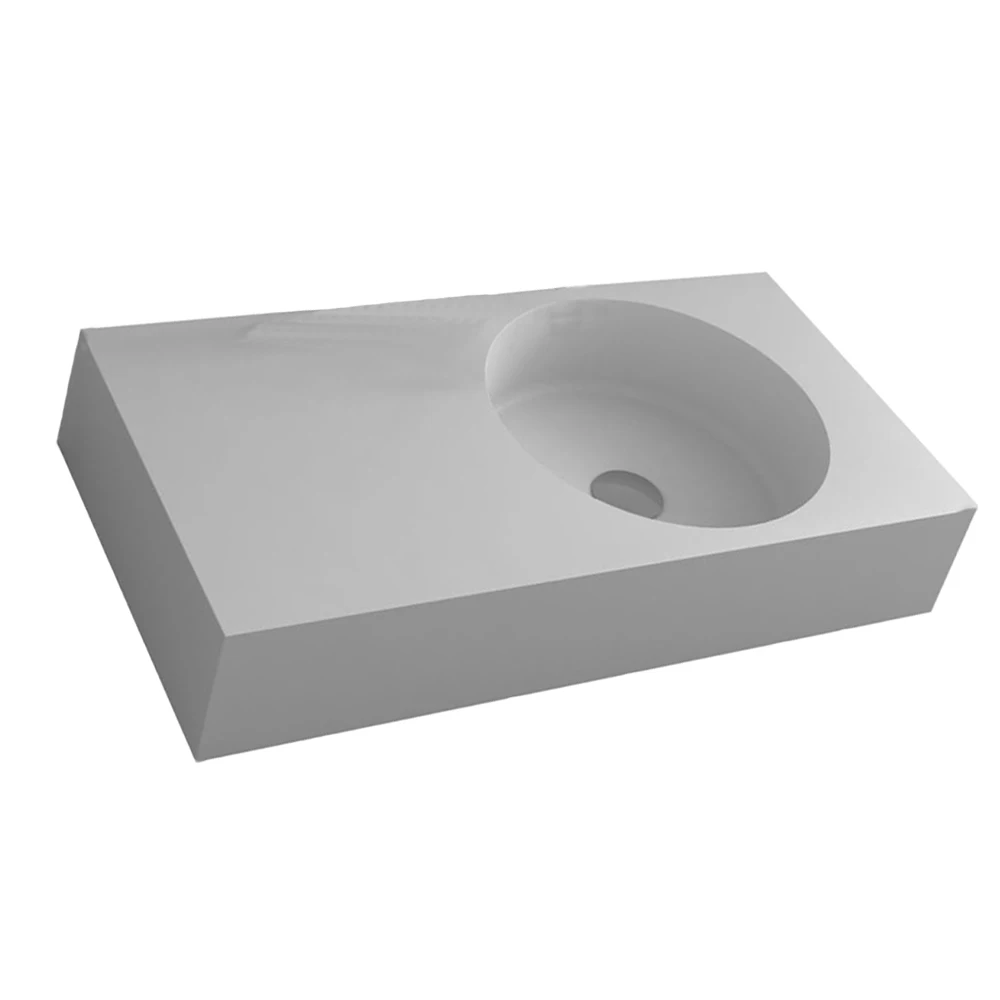 

Bathroom Rectangular Wall Mounted Corain Vessel Sink Matt Solid Surface Stone Wash Basin RS38303B