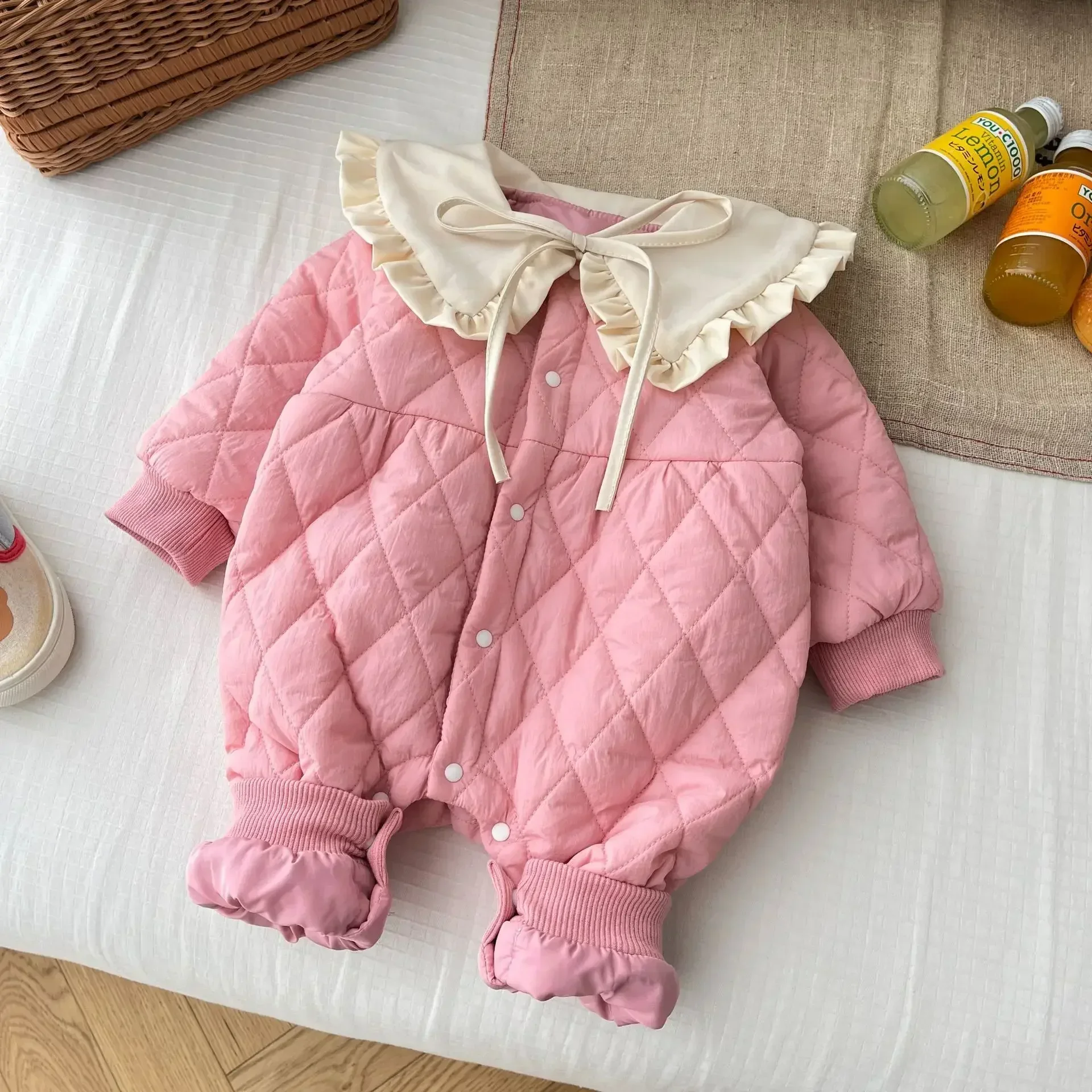 

Quilted Jumpsuit Gift Bag for Baby - Winter Thickened Quilting Thread Romper Kids Infant Girls 0-2 Years Old, Newborn Clothes