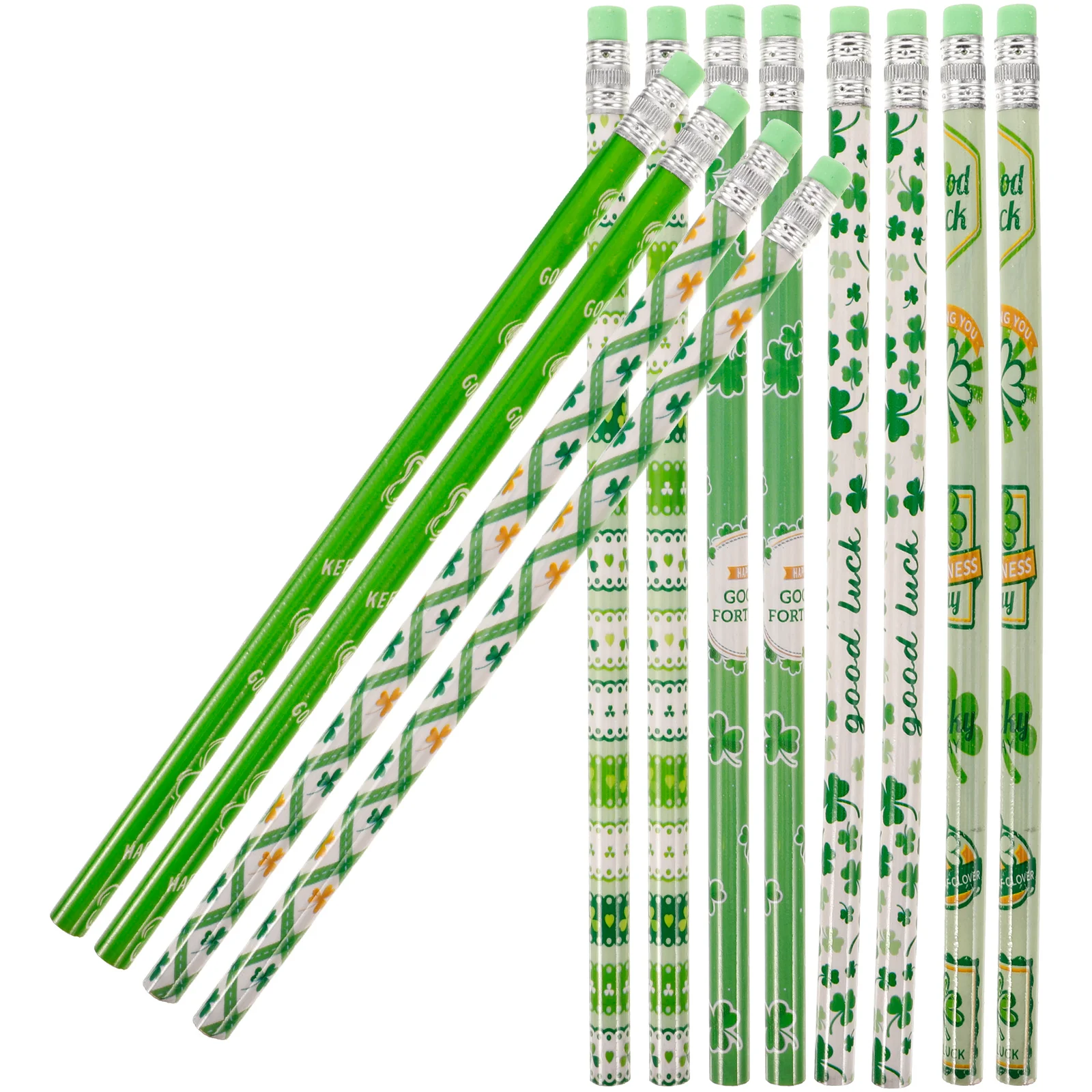 

St Patricks Day Pencils Shamrock Clovers Novelty Stripe Assorted Kids Lucky Wood Eraser Stationery Party Supplies