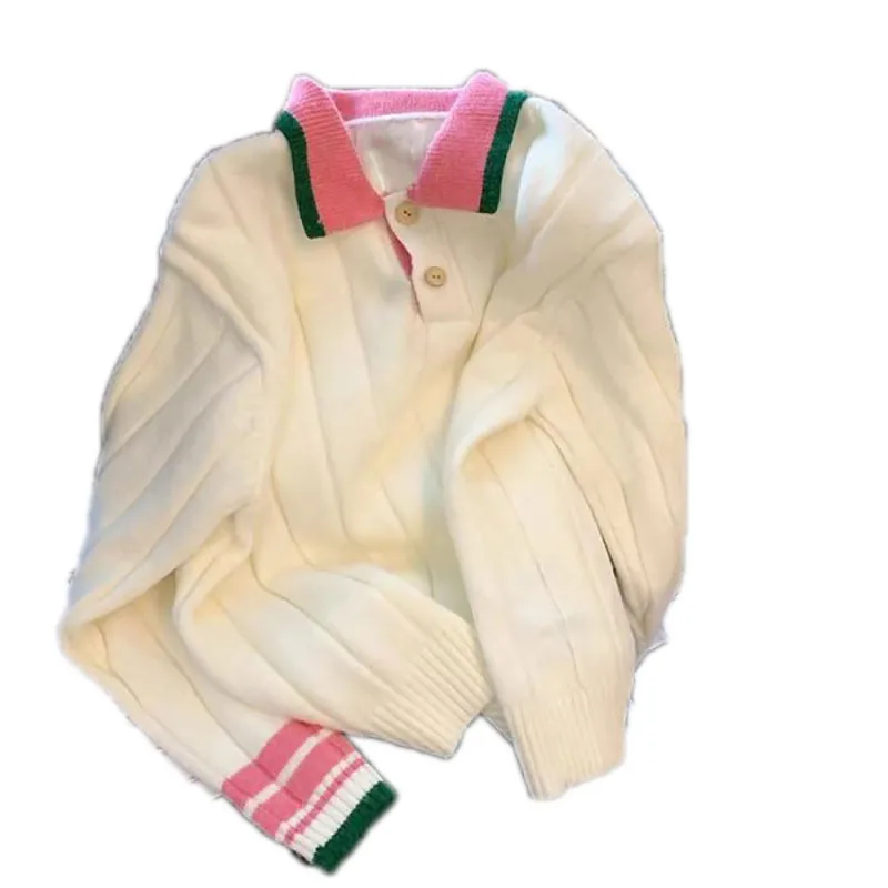 Early Autumn Long Sleeve Pink Green Patchwork Europe America Sweet Polo Lapel Soft Grace Womens Knit Shirt Sweater
Early Autumn Long Sleeve Pink Green Patchwork Europe America Sweet Polo Lapel Soft Grace Womens Knit Shirt Sweater