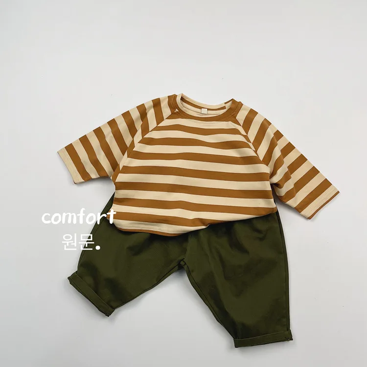 2025 Autumn New Children Loose Casual T Shirts Baby Boys Girls Cotton Striped Bottoming Shirt Toddler Kids Dolman Sleeve Tops 13 Sc6926848471543f9bd3e5a49c97bf923A