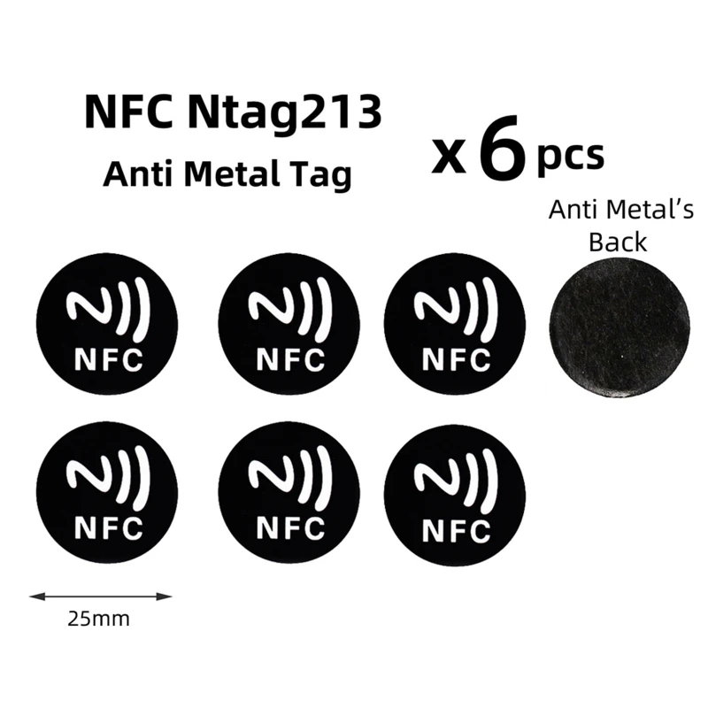 

NFC Tags Stickers NTAG213 Stickers Fully Programmable 144 Bytes Memory Work with All NFC-Enabled Cell Phone Device 6Pack