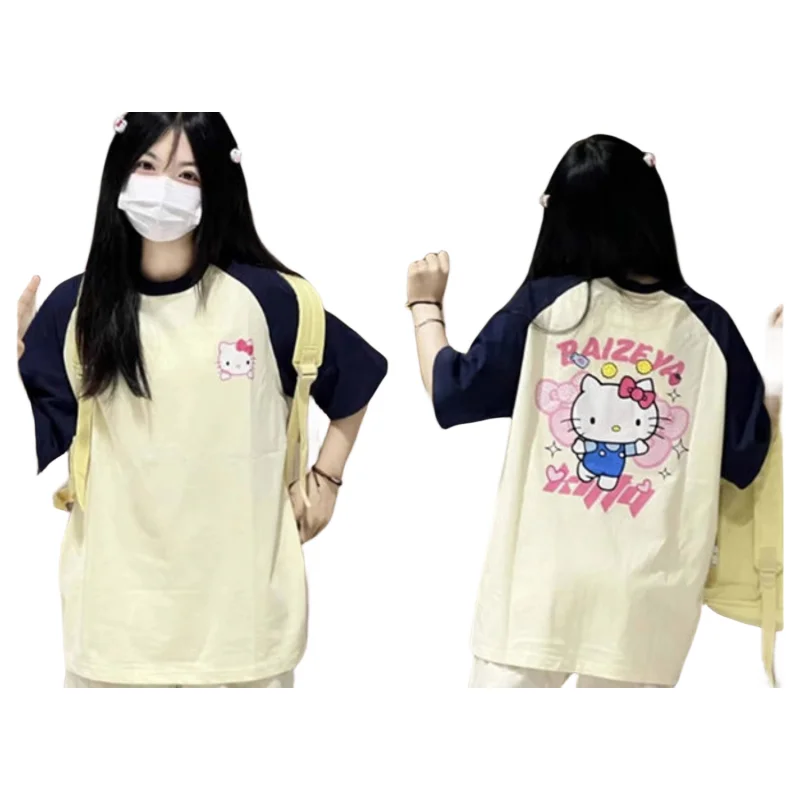 Футболка Sanrio с изображением героев мультфильмов Hello Kitty, необычная индивидуальная футболка с коротким рукавом, Новинка лета, Свободный Тонкий хлопковый топ большого размера, подарок
Футболка Sanrio с изображением героев мультфильмов Hello Kitty, необычная индивидуальная футболка с коротким рукавом, Новинка лета, Свободный Тонкий хлопковый топ большого размера, подарок
