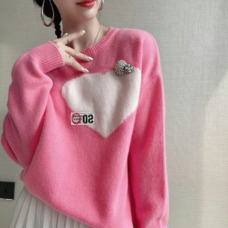 Hsa Long Sleeve Top 2023 Spring Autumn New Pullover Pearl Love Loose Round Neck Sweater Knitted Pullover Sweater Korean Fashion
Hsa Long Sleeve Top 2023 Spring Autumn New Pullover Pearl Love Loose Round Neck Sweater Knitted Pullover Sweater Korean Fashion