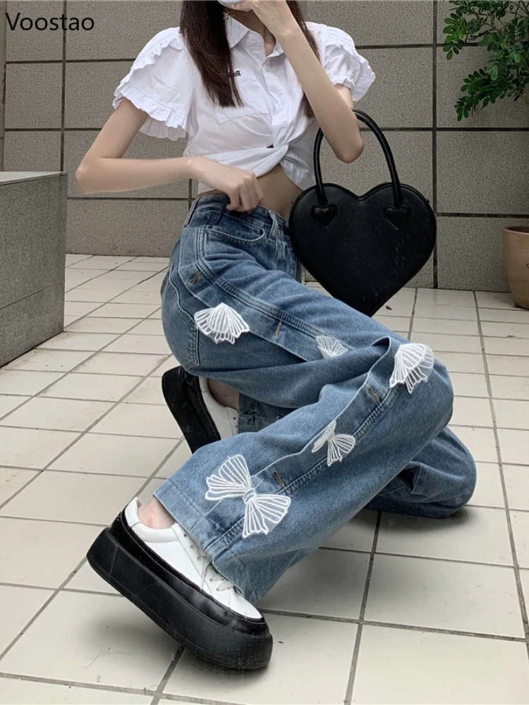 Casual Sweet High Waist Jeans Women Vintage Chic Lace Bow Loose Straight Denim Pants Female Streetwear Y2k Wide Leg Trousers
Casual Sweet High Waist Jeans Women Vintage Chic Lace Bow Loose Straight Denim Pants Female Streetwear Y2k Wide Leg Trousers