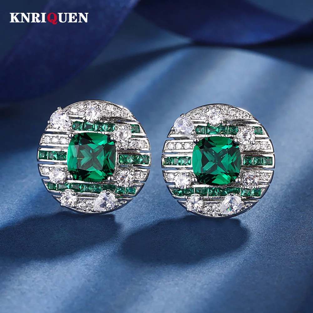 

Retro 8*8mm Emerald Sapphire Ruby Gemstone Stud Earrings for Women Cocktail Party Fine Jewelry Accessories Statement Female Gift