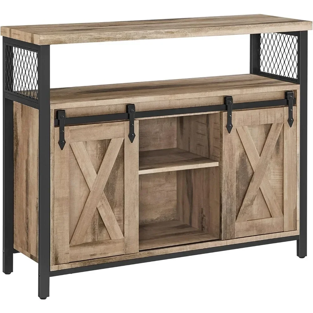 

Kitchen Cabinets Buffet Sideboard Storage Cabinet With Adjustable Shelves and Sliding Barn Doors Open Compartment Furniture Home