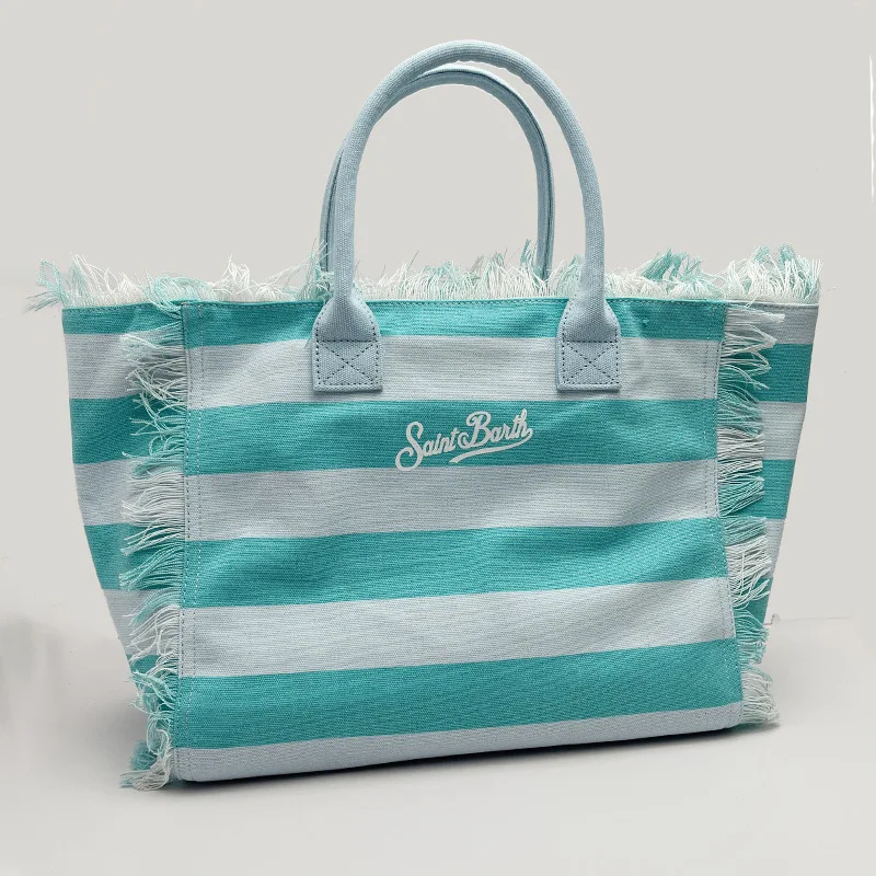 SAINT BARTH European & American Striped Canvas Tote Bag 23 Sc699bb3154d2460f88c9bbda913352c7V
