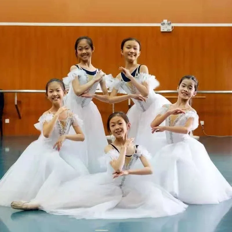 

Stage Wear White Ballet Dress Long Romantic Tutu Professional Swan Lake Ballerine Femme Children Girls Fairy Costume