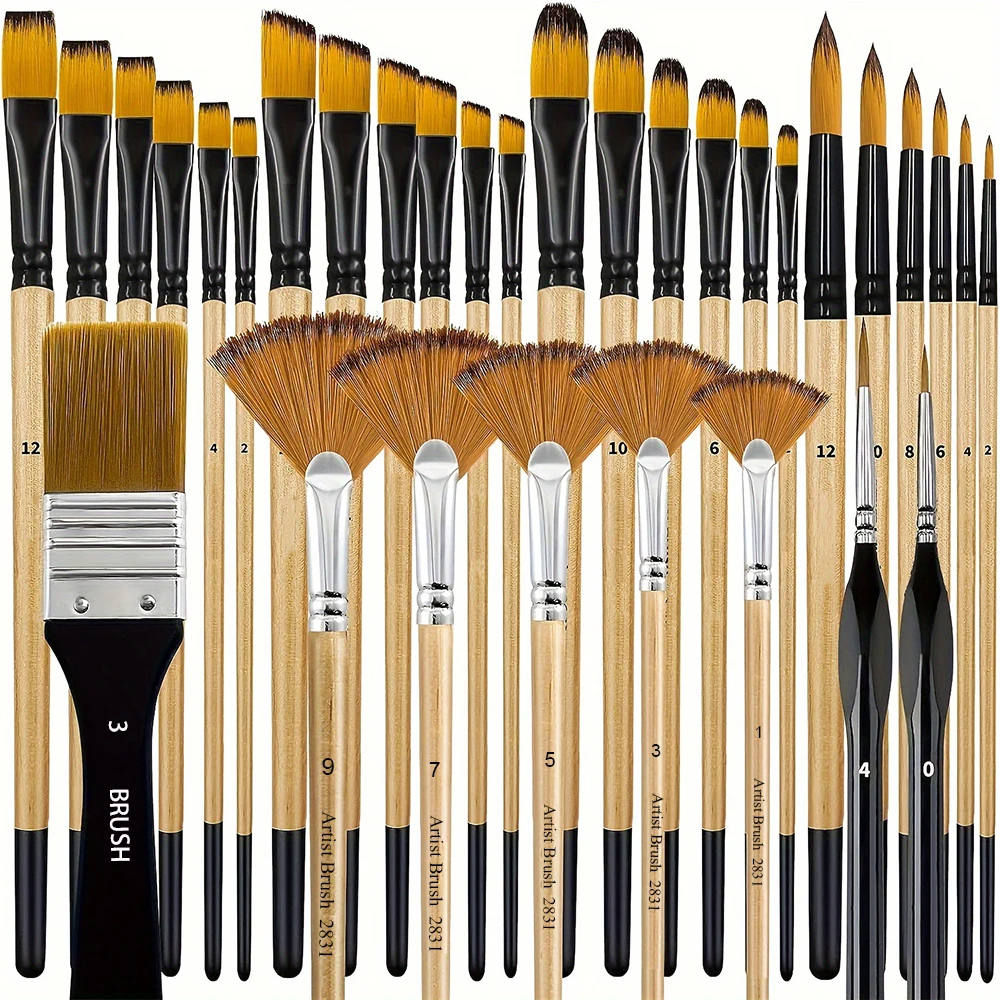 32pcs Paint Brush Set, Artist Series, Nylon Bristles with Round, Filbert, Flat, Fan, Angle, Detail Brush, Suitable for Painting
32pcs Paint Brush Set, Artist Series, Nylon Bristles with Round, Filbert, Flat, Fan, Angle, Detail Brush, Suitable for Painting