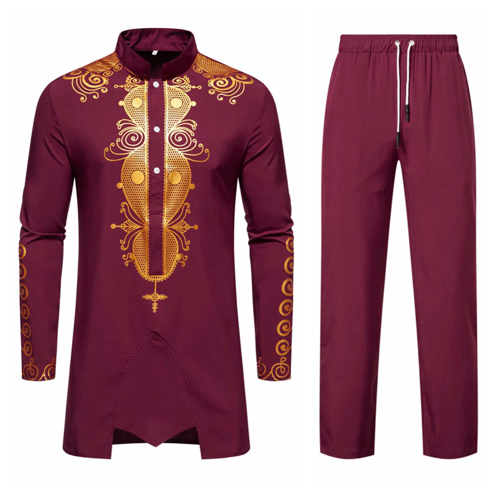 African Long-Sleeved Shirt For Men Two Piece Set Metal Gold Printed Stand Collar Shirt Traditional National Festival Wedding
African Long-Sleeved Shirt For Men Two Piece Set Metal Gold Printed Stand Collar Shirt Traditional National Festival Wedding