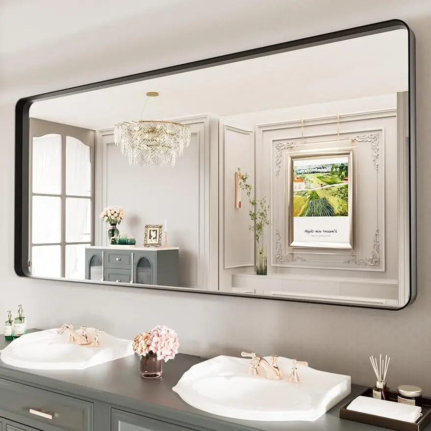 

LOAAO 77X36 Inch Black Metal Framed Bathroom Mirror for Wall, Matte Black Bathroom Vanity Mirror Farmhouse,