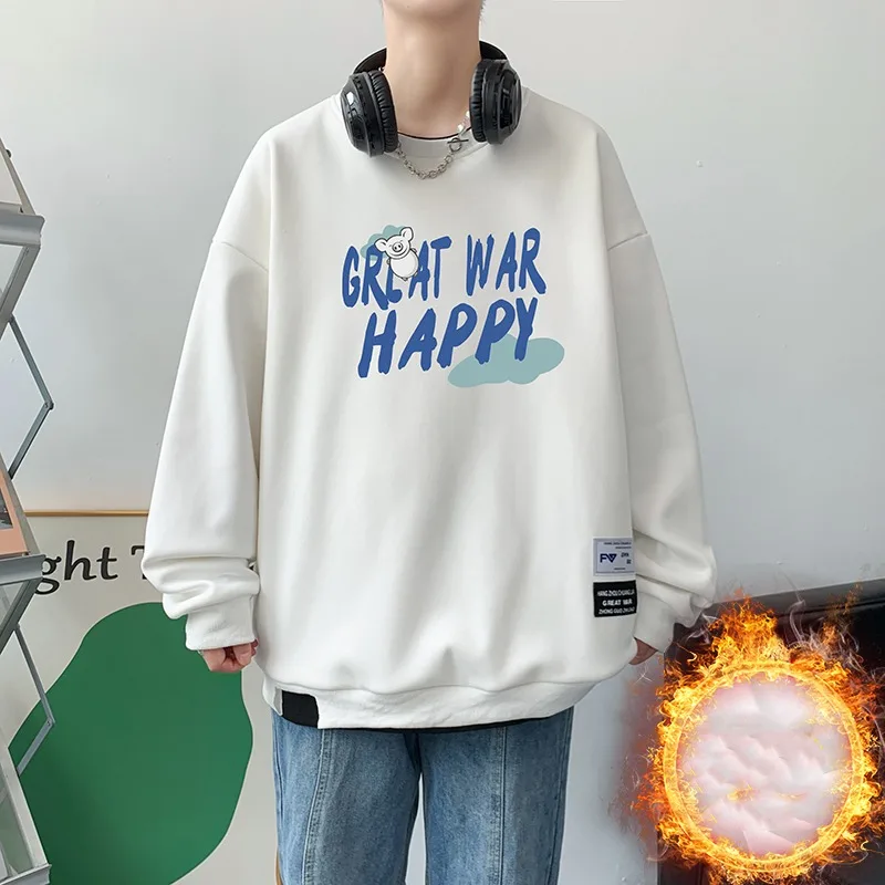 

Autumn Winter Men's Pullover Crew Neck Letter Printed Cartoon Lantern Long Sleeve Sports Hoodies Casual Loose Vintage Tops