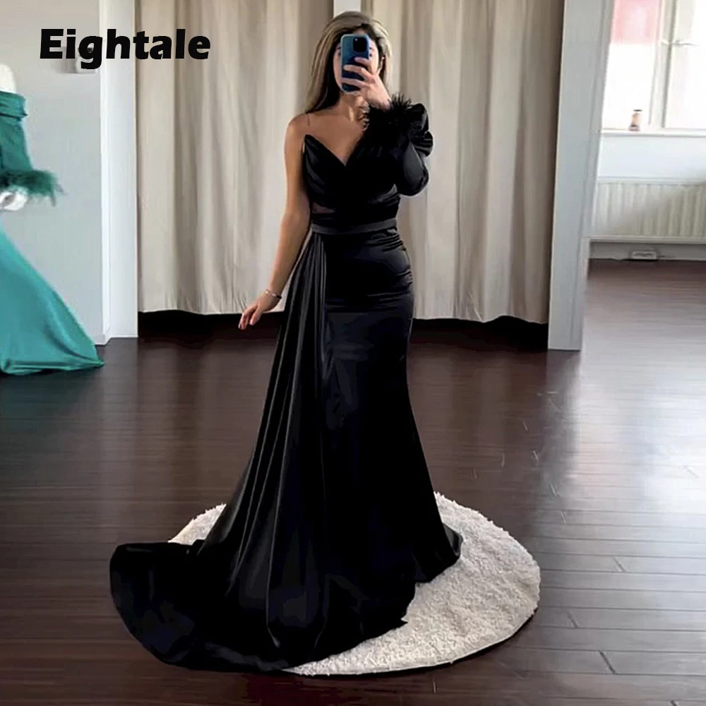Eightale Feather Evening Dress for Wedding Party Satin V-Neck One Long Sleeve Vintage Mermaid Prom Gown Arabic Celebrity Dress
Eightale Feather Evening Dress for Wedding Party Satin V-Neck One Long Sleeve Vintage Mermaid Prom Gown Arabic Celebrity Dress