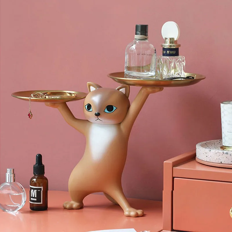 

Resin Cat Tray Figurines for Interior Entrance Key Desktop Candy Storage Container Home Office Table Decor Accessorie