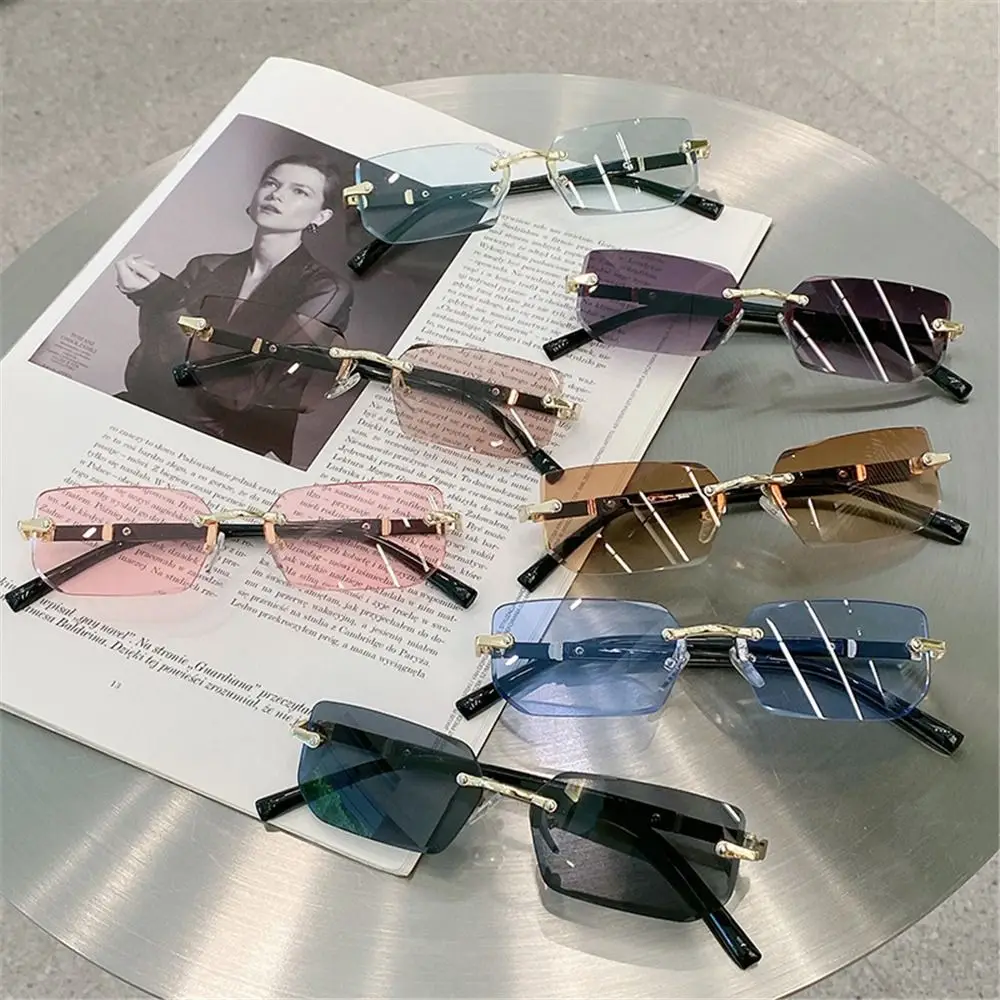 

UV400 Protection Rimless Rectangle Sunglasses Vintage Y2K Frameless Sun Glasses Shades for Women & Men