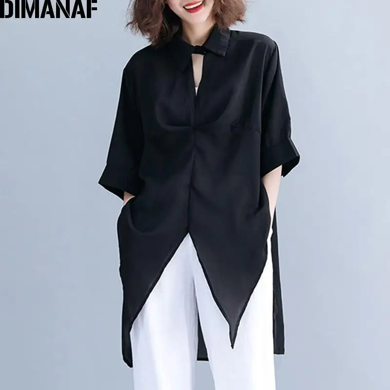 

Dimanaf Plus Size Women Blouse Long Shirts Big Size Summer Elegant Office Lady Tops Tunic Loose Casual Solid Female Clothes 2024