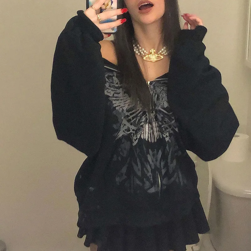 XUAN Phd Oversize Clothes Streetwear Sweatshirt Women 2000s Fairy Grunge Skull Print Long Sleeve Hooded Top Y2k Aesthetic Hoodie
XUAN Phd Oversize Clothes Streetwear Sweatshirt Women 2000s Fairy Grunge Skull Print Long Sleeve Hooded Top Y2k Aesthetic Hoodie
