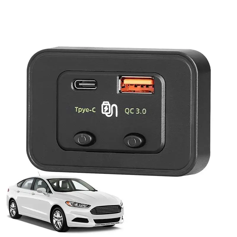 

Car Fast Charger Type-C Qc3.0 USB Port Car Chargers With Button Switch Charge 2 Devices Simultaneously Car Phone Charger Socket
