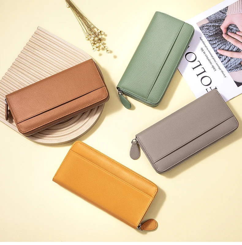 Long Zipper Women Leather Wallet – RFID Credit Card Holder