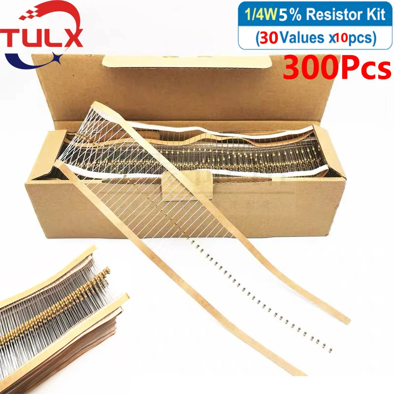 

300Pcs/Pack 30 Values 1/4W 1/6W 1/8W 5% Metal Film Resistors Kit 10Ohm-680OR-1k-680k-1M High Precision Resistance Set Assortment