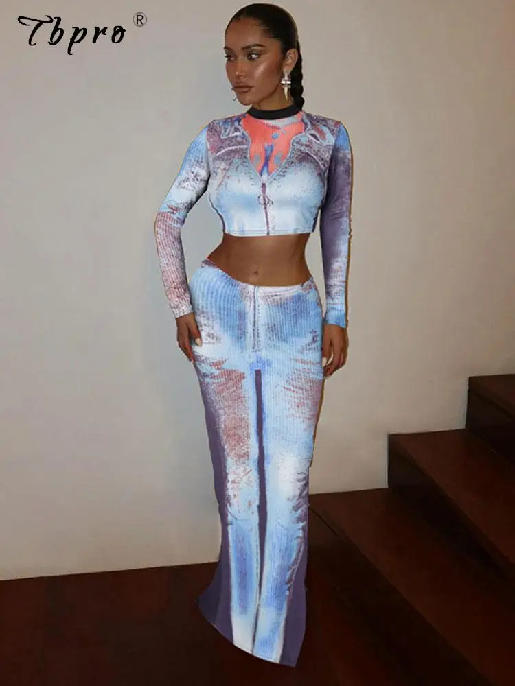 Women's Fashion Print Crop Top Half Skirt Set Lady Long Sleeve Crew Neck Tops Skirt Two-piece Sets Female Elegant Street Suits
Women's Fashion Print Crop Top Half Skirt Set Lady Long Sleeve Crew Neck Tops Skirt Two-piece Sets Female Elegant Street Suits