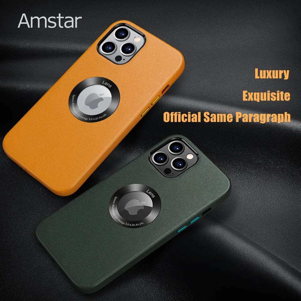 

Роскошный кожаный чехол Amstar для телефона iPhone 13 12 11 Pro Max Mini X XR XS Max, чехол с официальным логотипом того же абзаца, видимые чехлы