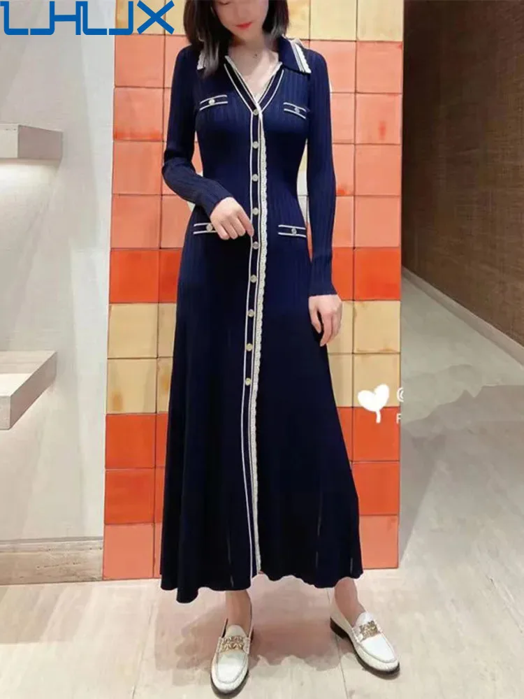 LJHLJX Women Contrast Color Slim Knit Midi Dress Spring Winter Long Sleeve Female Lapel Elastic Waist Single Breasted Robe
LJHLJX Women Contrast Color Slim Knit Midi Dress Spring Winter Long Sleeve Female Lapel Elastic Waist Single Breasted Robe