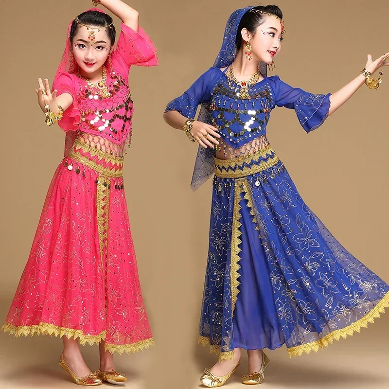 

Детский костюм для танца живота, индийское танцевальное платье, Детские Костюмы Болливуда для девочек, танцевальная одежда для выступлений