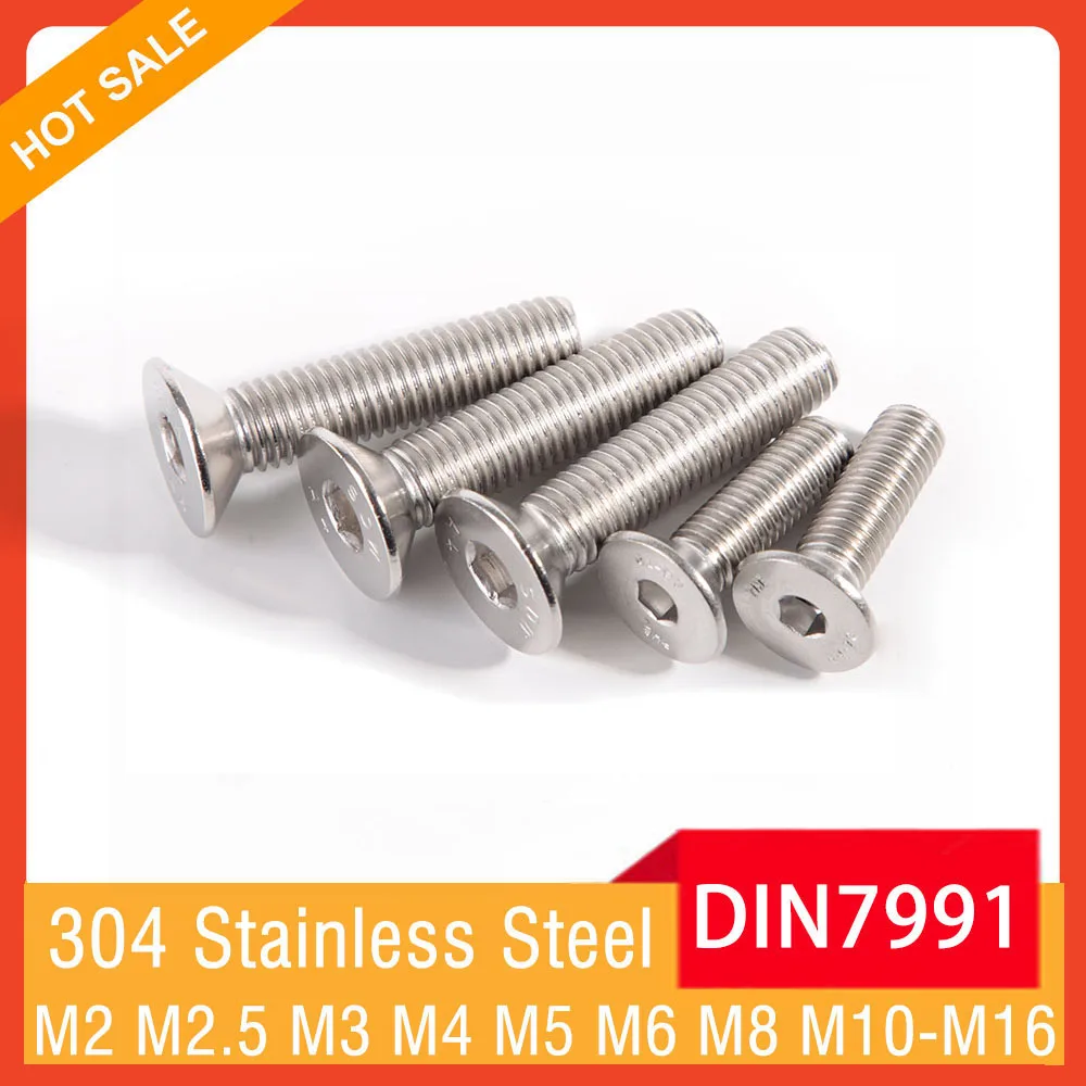 

DIN7991 A2-70 Allen Bolt M2 M2.5 M3 M4 M5 M6 M8 M10 M12 M16 304 Stainless Steel Hexagon Hex Socket Head Flat Countersunk Screw