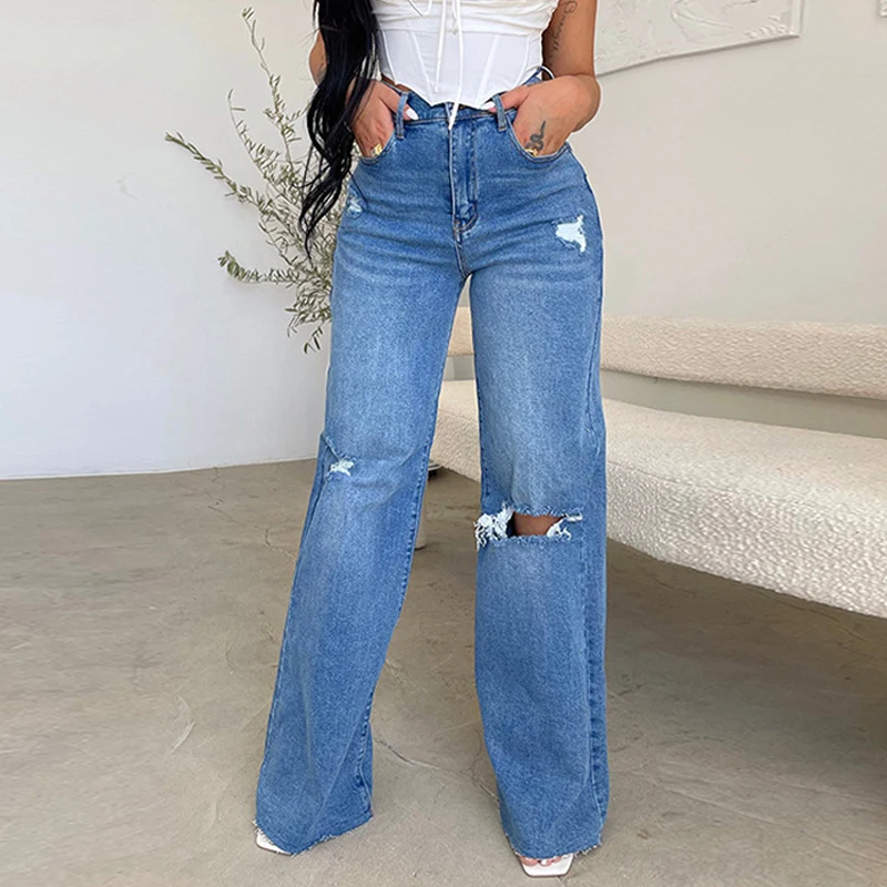 Fashion Spring Streetwear Denim Jeans for Women High-waist Ripped Casual Loose Wide-leg Pants with Pockets Vaqueros Mujer 25655
Fashion Spring Streetwear Denim Jeans for Women High-waist Ripped Casual Loose Wide-leg Pants with Pockets Vaqueros Mujer 25655