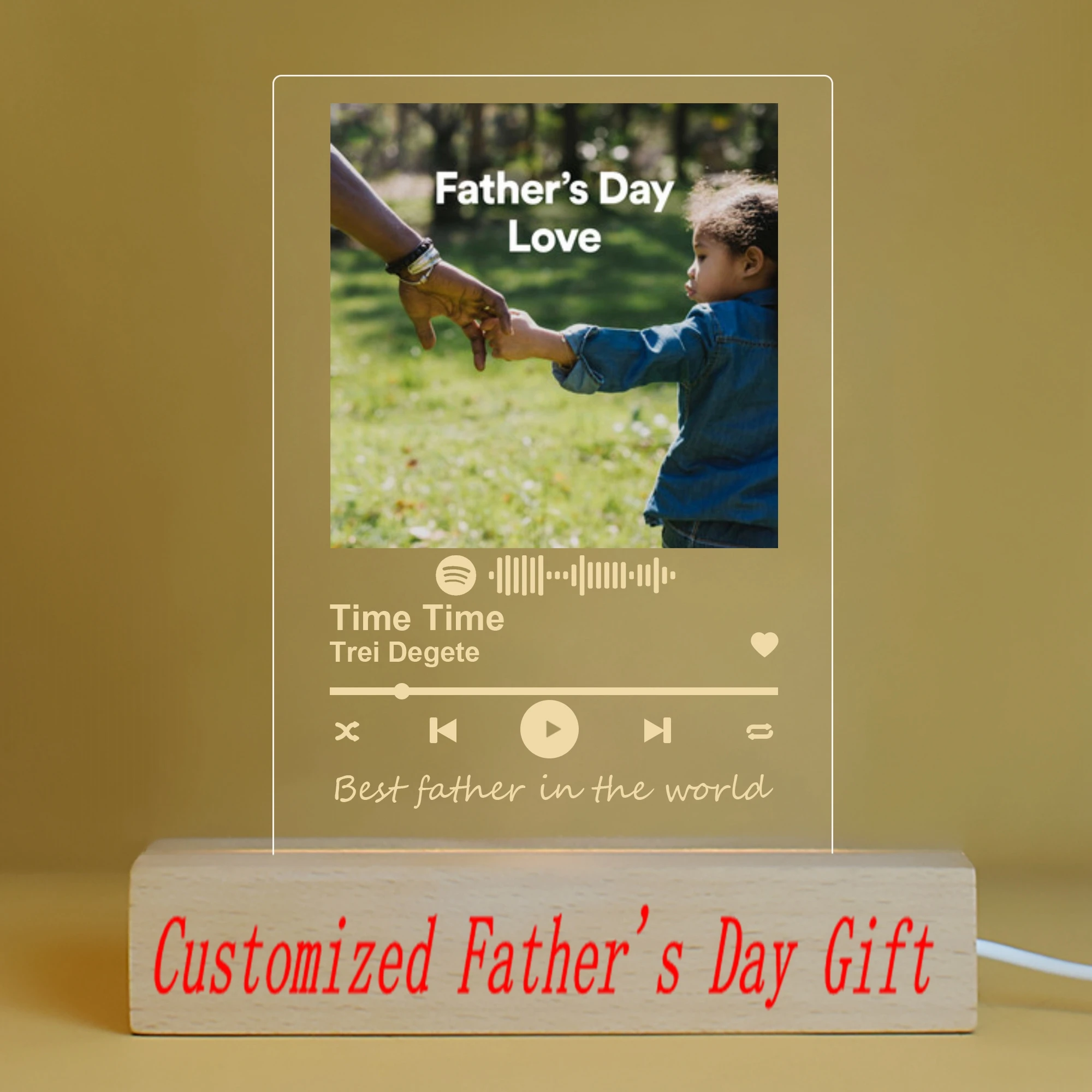 Customized Father's Day Gift Custom Personalized Spotify Code Photo Printing Acrylic Board with LED Wood Base USB Light
Customized Father's Day Gift Custom Personalized Spotify Code Photo Printing Acrylic Board with LED Wood Base USB Light