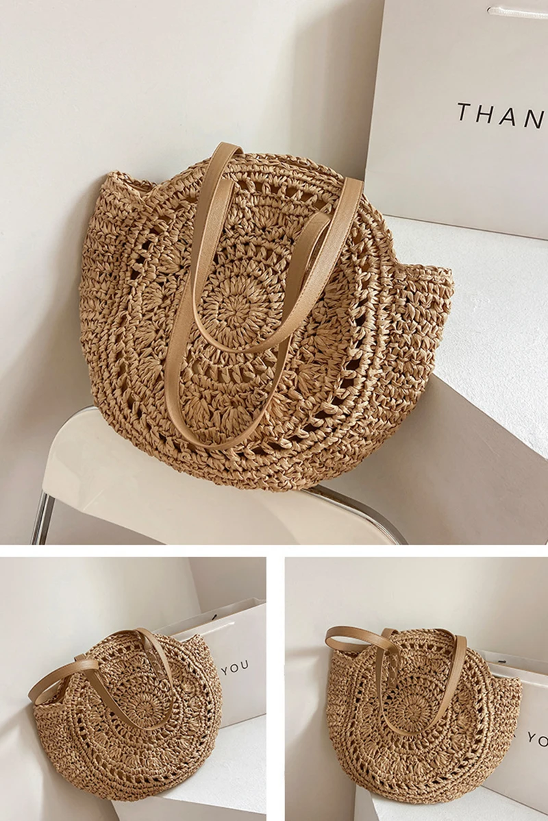 Round Woven Straw Beach Bag - Travel Tote 23 Sc6b5b94c8fec48b9b315b646d6553e67C