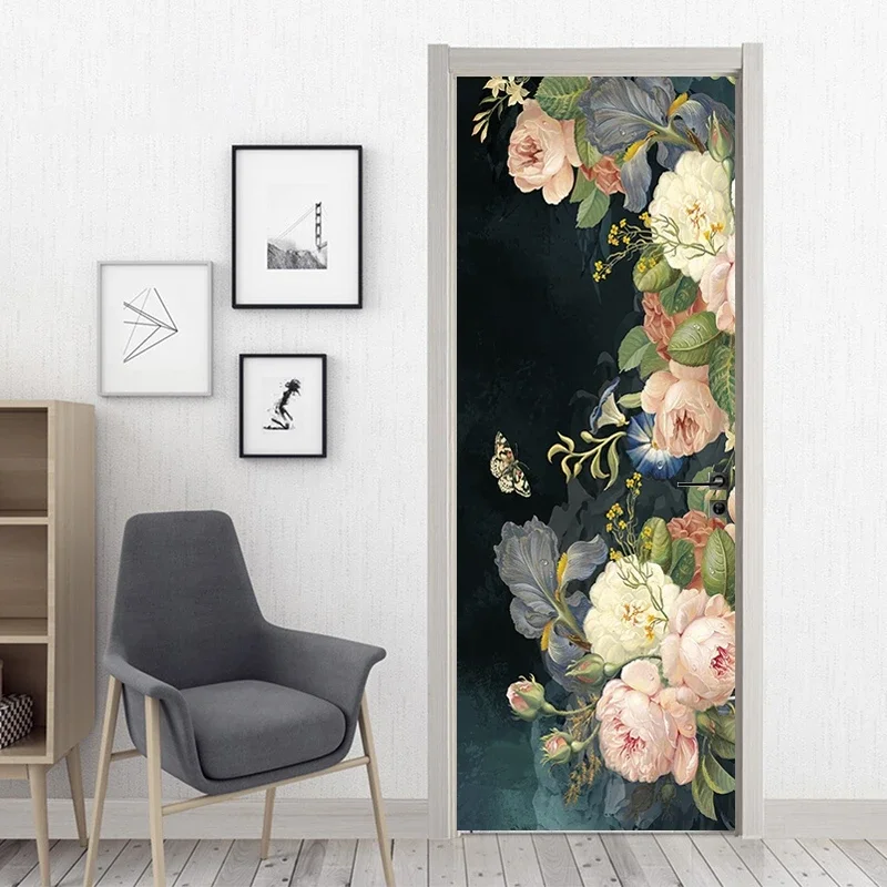 

Tropical flower door sticker Palm leaf flower door sticker wallpaper Watercolor flower poster mural bedroom decoration