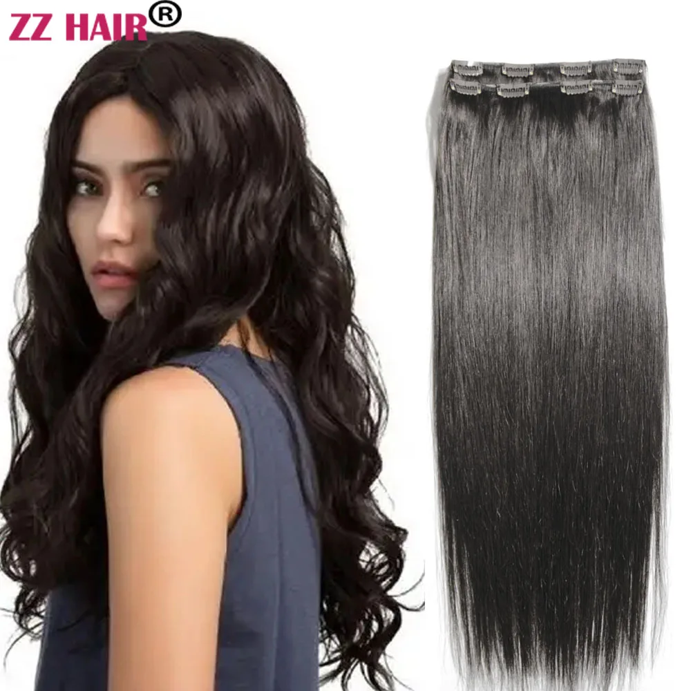 

ZZHAIR 100% Human Remy Hair Extensions 16"-28" 2pcs Set 140g-200g 2x20cm Clips-in Two Pieces Natural Straight