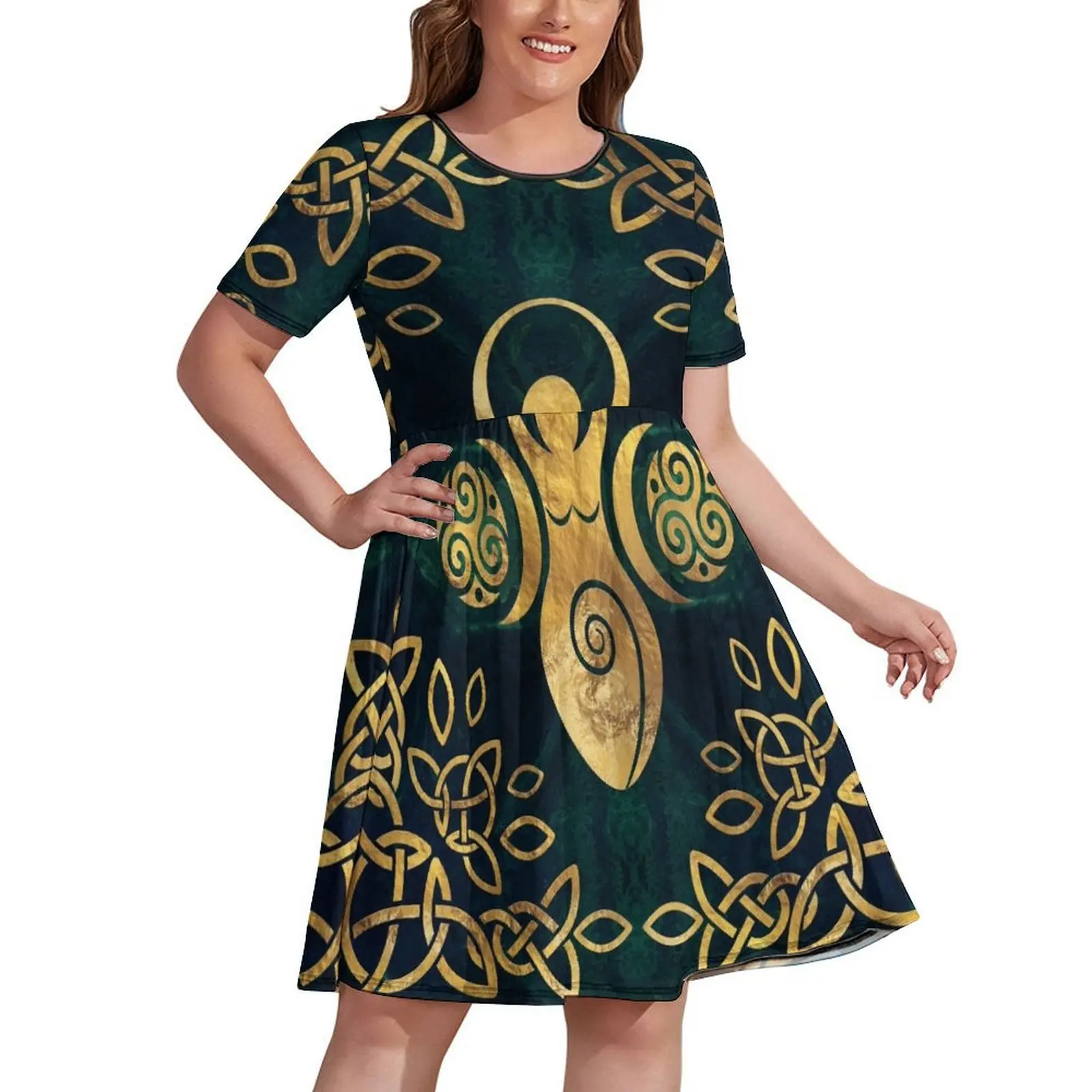 Triple Goddess with triskele - gold on shimmer green Dress summer clothes for women
Triple Goddess with triskele - gold on shimmer green Dress summer clothes for women